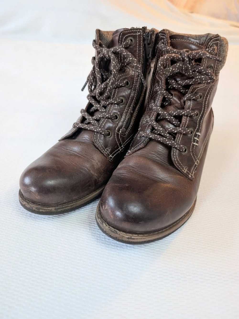 Taos Cutie Brown Leather Zip Combat Boots Size 6 37